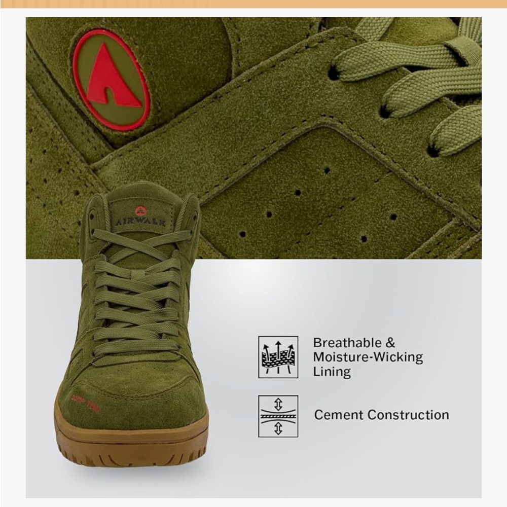 Airwalk Men's Mongo , Green High-Top Safety Working Sneakers - Picture 7 of 11